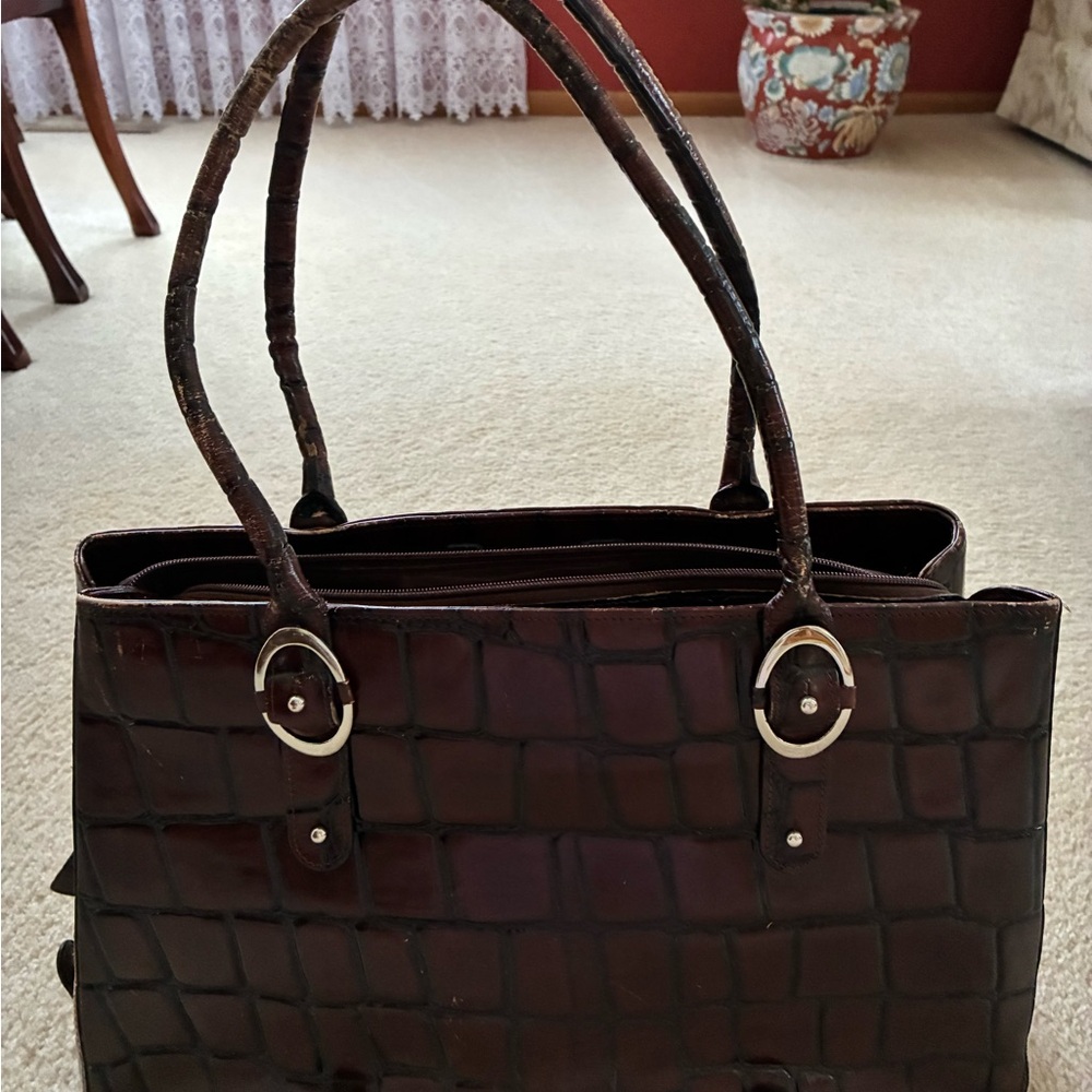 Franklin Covey genuine leather Dark Brown Crocodile Tote